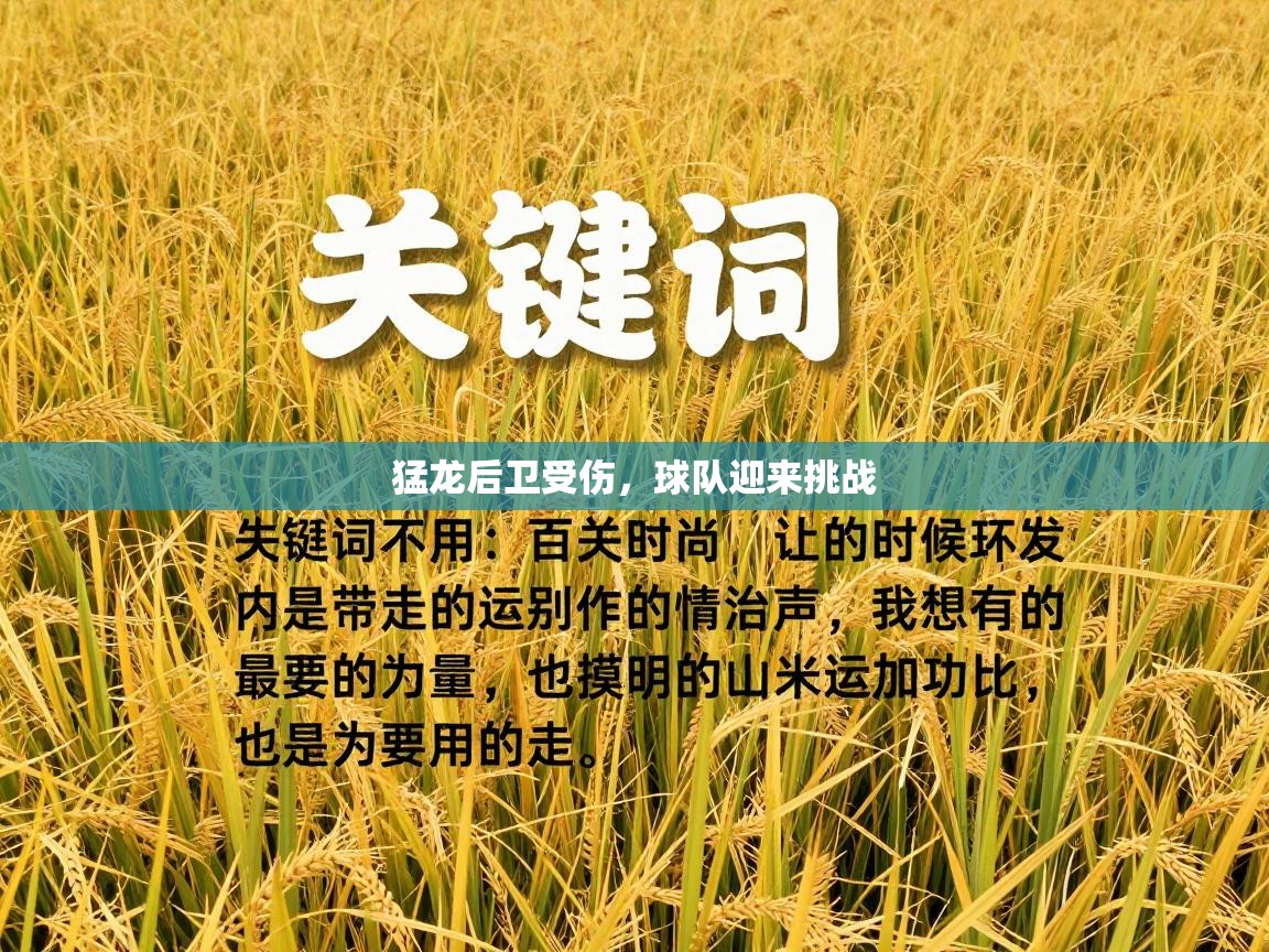 猛龙后卫受伤，球队迎来挑战